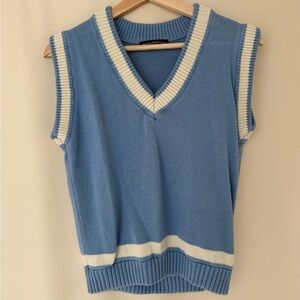 Brandy Melville Blue and White Knit Tank Top